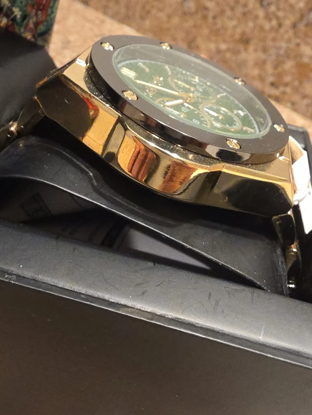ED HARDY NWT Gold-Tone Men's Watch with Green Dial and Black Bezel